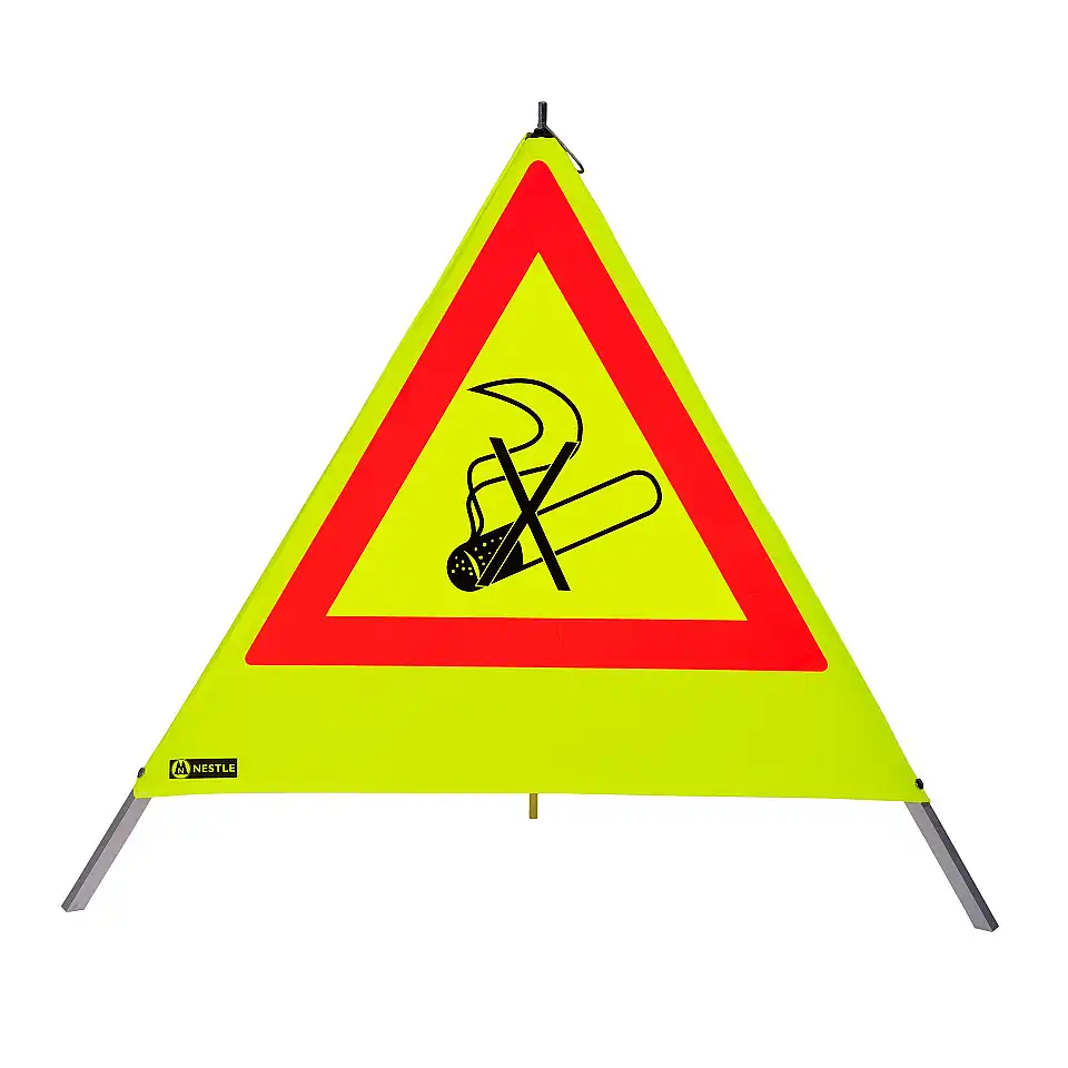 Nestle Warnpyramide 90 CM, Rauchverbotsymbol NZ01, Gelb Retroreflektierend mit Mittelfuß